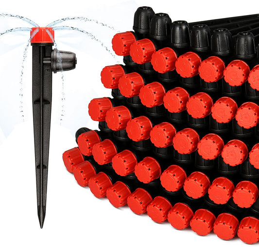 55 Pieces Drip Emitters Stream with Stake for 1/4" Irrigation Tubing: Adjustable 360 Degree Water Flow Irrigation Universal Sprayer Drip Pipe Sprinklers Fittings for Garden Watering System
