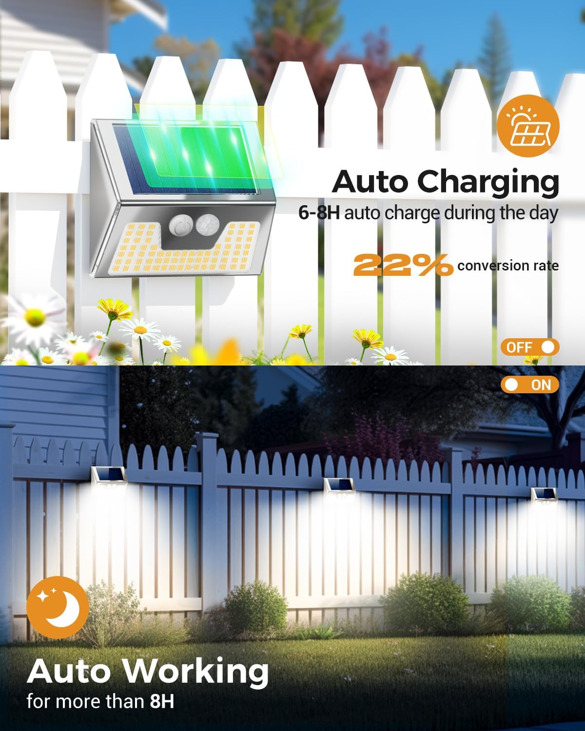 Vighrep 12-Pack Solar Motion Lights - Outdoor, Brushed Nickel, Bright Cold White, Waterproof LED Fence Lights Wireless for Wall, Yard, Steps, Stairs, Garden