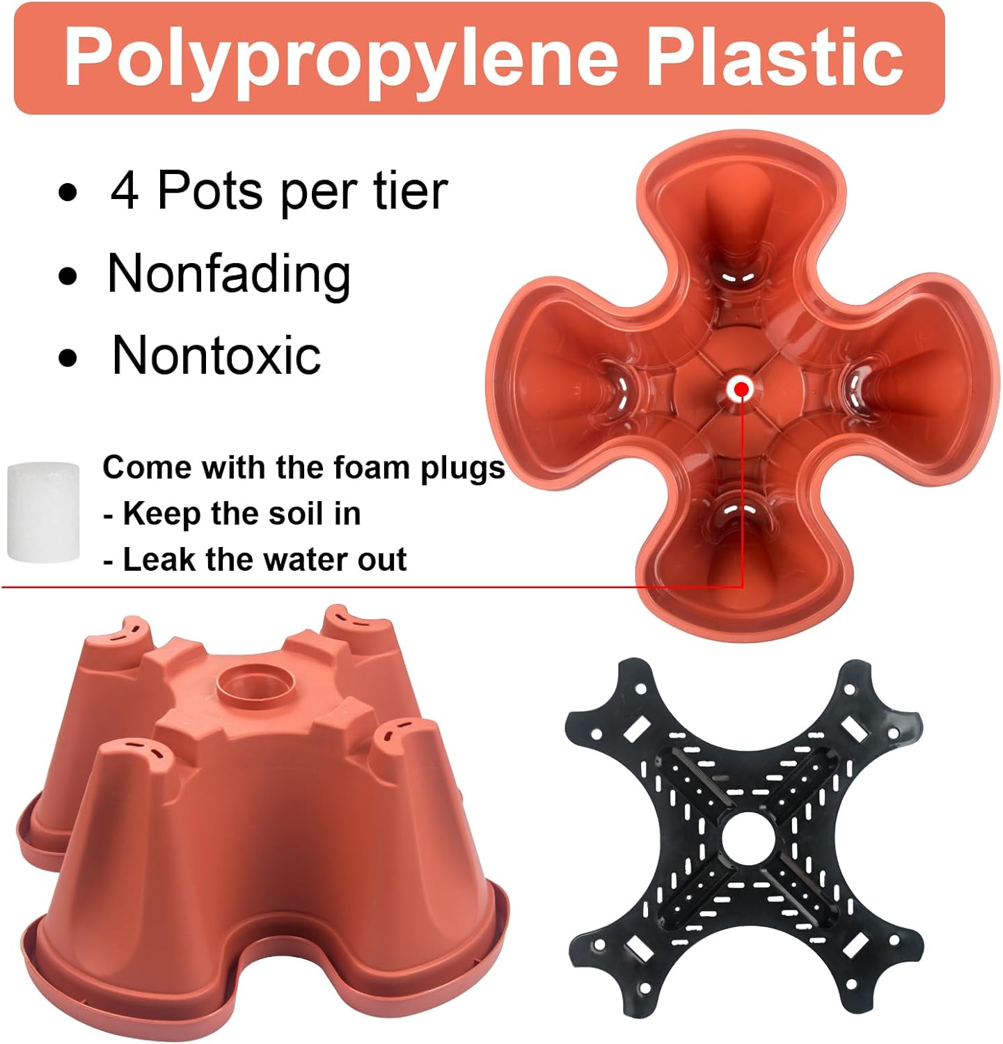 DUNCHATY Stackable Planters 7 Tier Vertical Garden Planting Tower Planters Strawberry, Herb, Flower, and Vegetable Planter Indoor Outdoor Gardening Pots with Removable Wheels and Tools