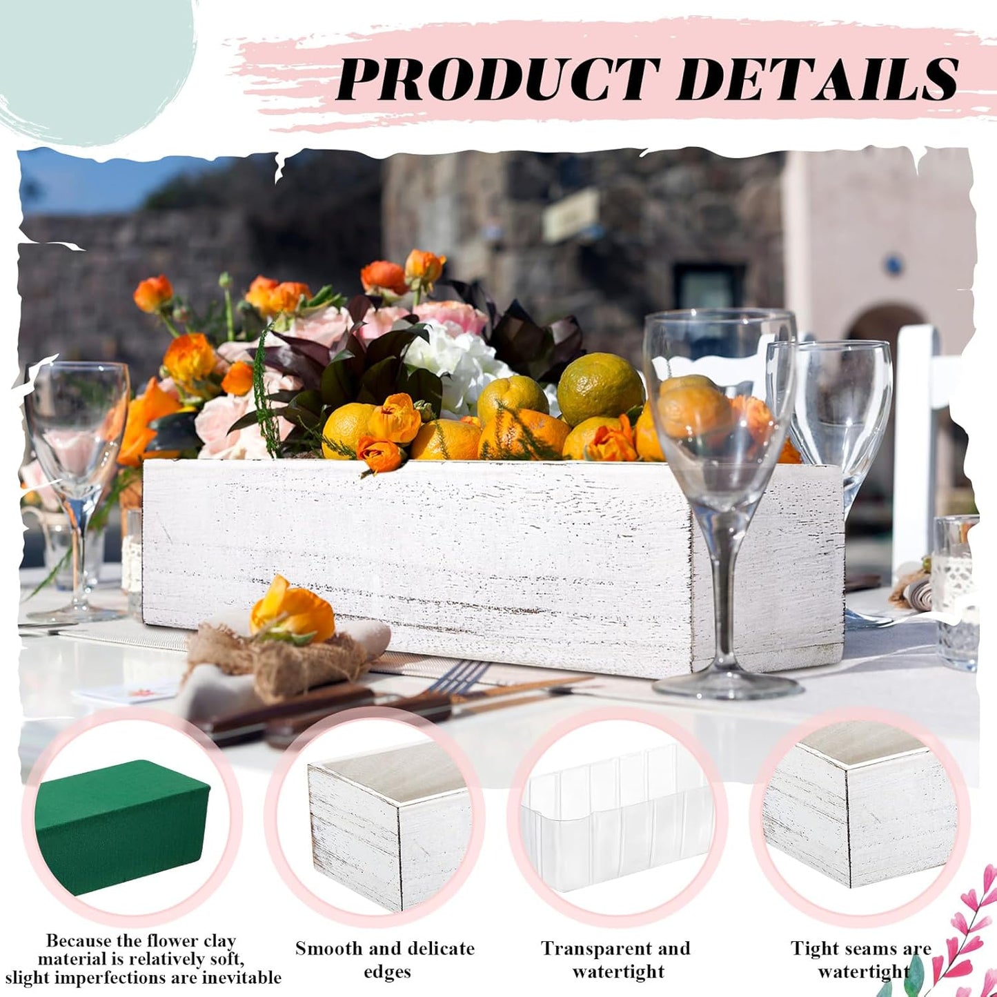 Dandat 2 Set Wood Boxes for Centerpieces 12x4 Inch Rectangle Wooden Planter Box Rustic Wooden Planters with Removable Plastic Liner Floral Foam Blocks for Home Wedding Garden Decor