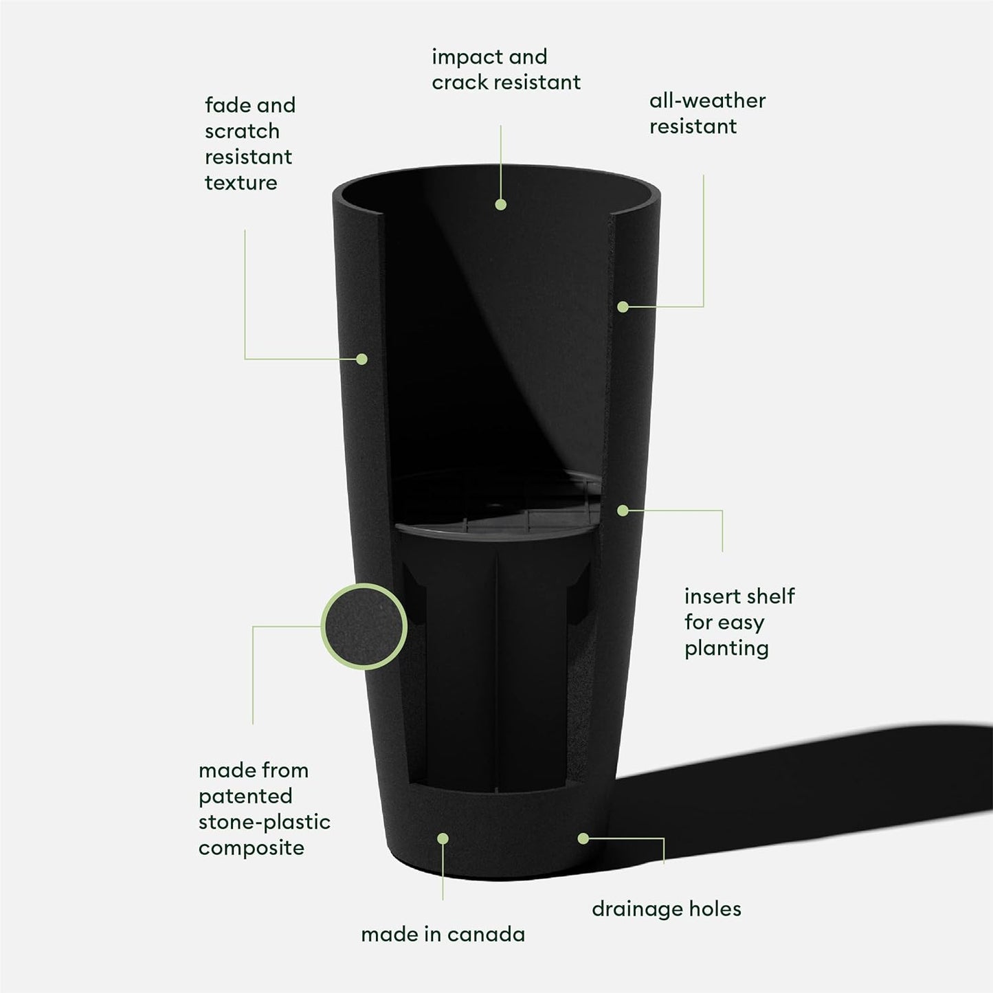 Veradek Mason Series Vega Planter - Round Tall Planter for Indoor or Outdoor Porch/Patio | Made from Plastic-Stone Composite with Drainage Holes | Modern Décor for, Flowers, Interior Plants