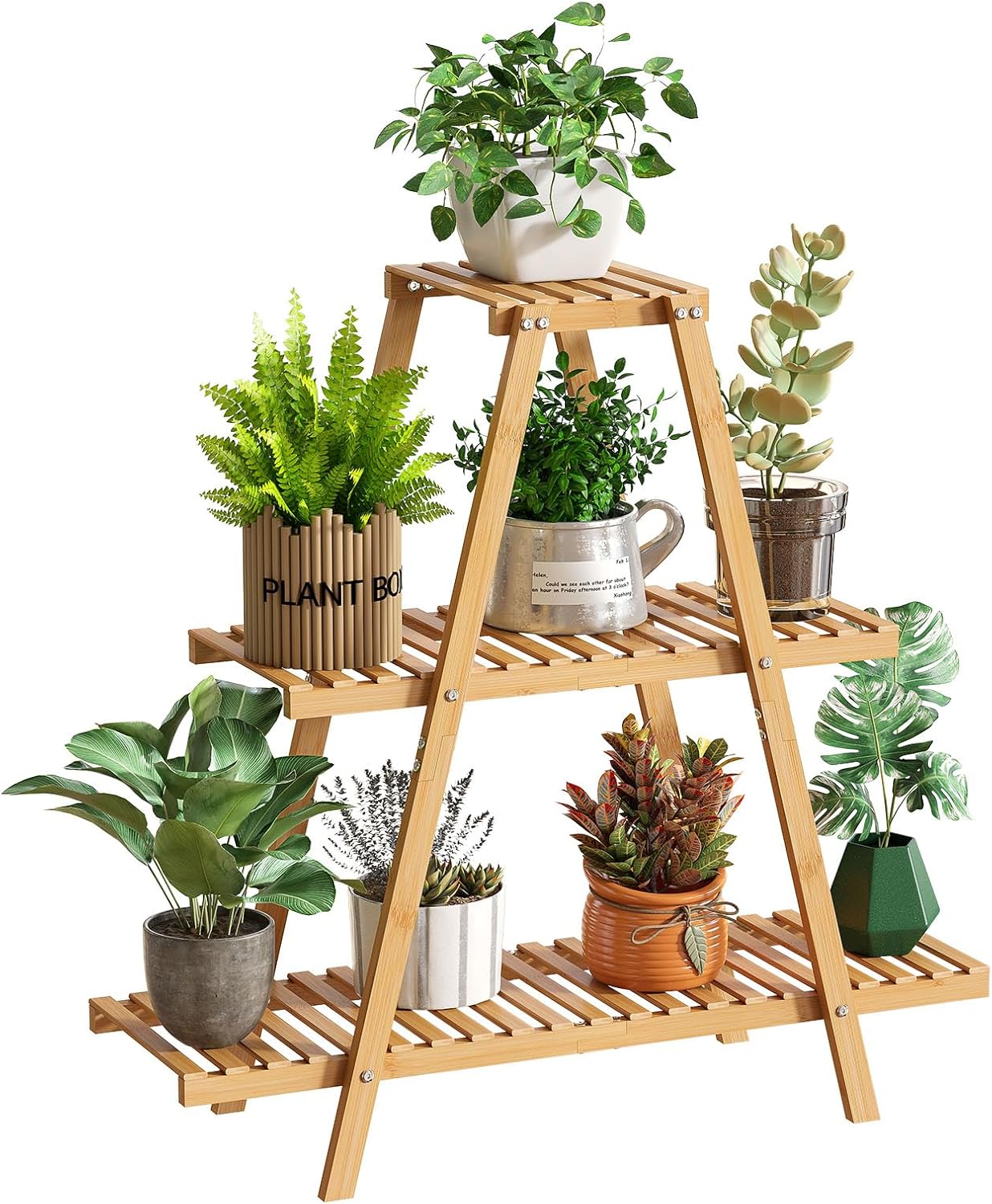 Plant Stand Indoor Plant Shelf Outdoor bamboo Plant Rack, 3 Tiers Ladder Plant Holder Flower Stand for Living Room Balcony Garden Patio,Living Room Boho Home Decor for Gardening Gifts (Natural)