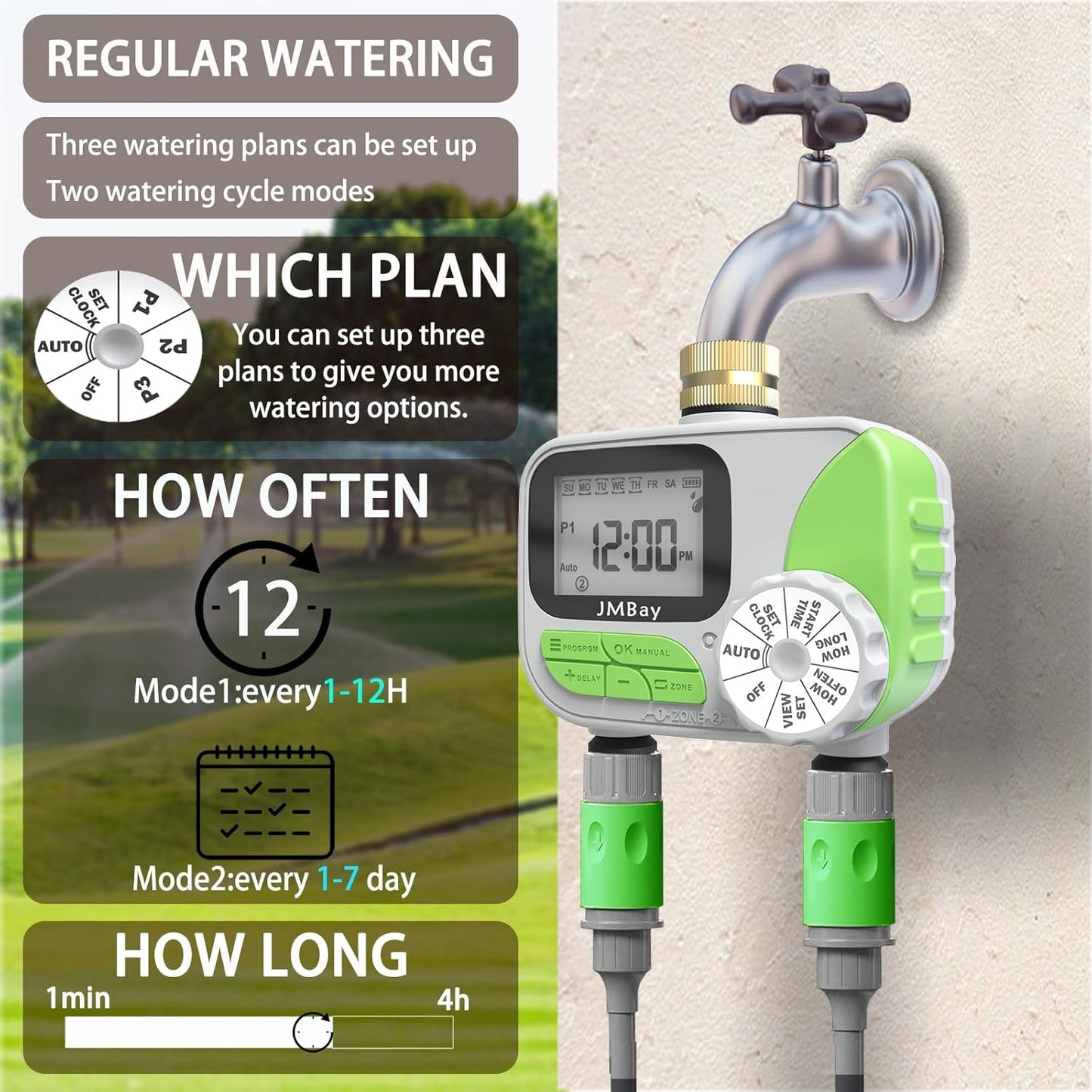 Sprinkler Timer Water Timer for Garden Hose 2 Zone, Auto Faucet Hose Timers and Irrigation System for Yard Greenhouse, Waterproof Digital Sprinkler Controller with Pure Brass Inlet for Lawn