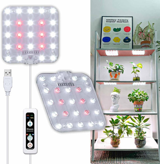 DOMMIA Grow Light,Full Spectrum Plant Light Panel with 6/12/16H Auto On/Off Timer, 4 Dimmable Levels, Suitable for Hydroponics, Seedlings, Succulents, Veg, Flowers & More(No Adapters)