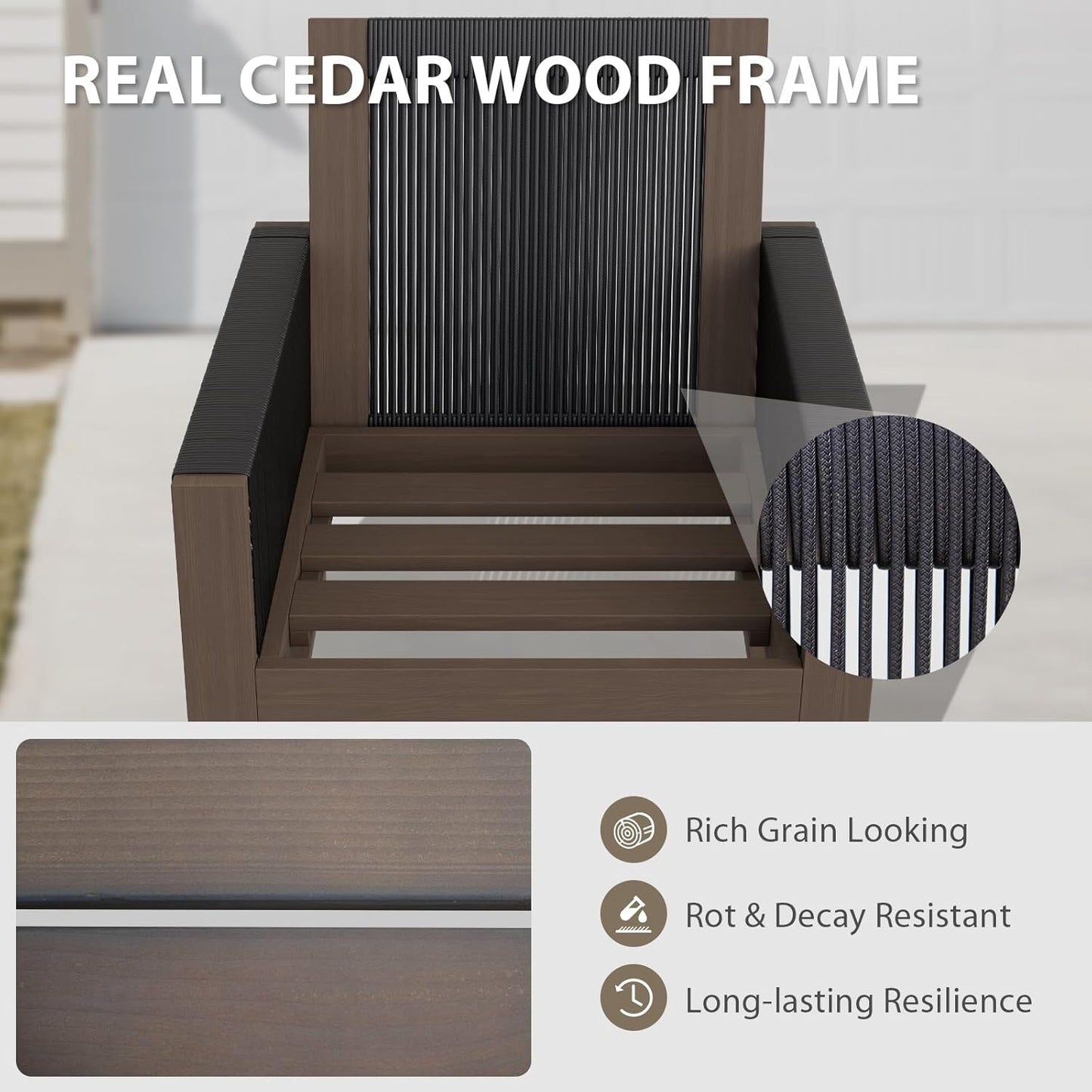 EAGLE PEAK Natural Wood Outdoor Patio Furniture, Cedar Furniture, Conversation Set, Outdoor Seating for Deck Patio Porch, Sofa 2 Chairs 2 Ottomans & Side Table, 6 Pieces, Brown/Red