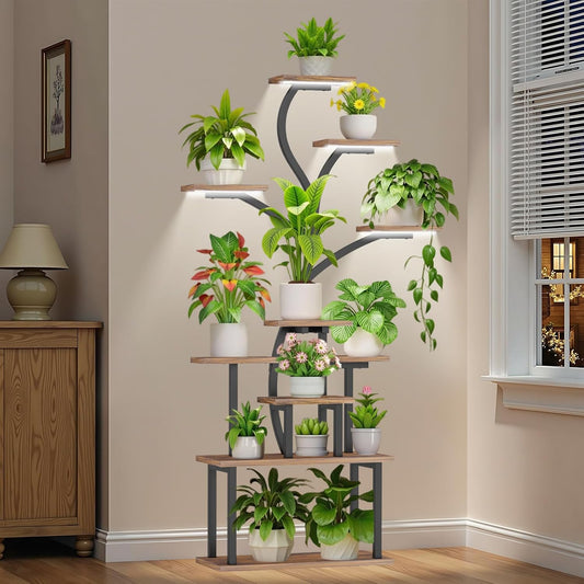 Plant Stand Indoor with Grow Lights - 10 Tiered Indoor Plant Shelf, 65" Corner Plant Stands for Indoor Plants, Tree Shaped Plant Rack for Multiple Plants, Metal Flower Display for Home, Balcony, Patio