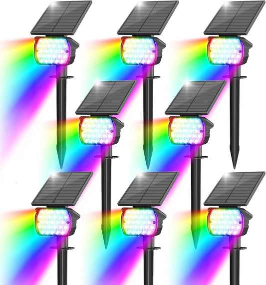 VOLISUN Solar Landscape Spotlights Adjustable Outdoor, Uplights Solar Waterproof IP67, Spot Lights Solar Powered for House,Tree,27 LED with 6 Colors Changing(8 Pack- RGB)