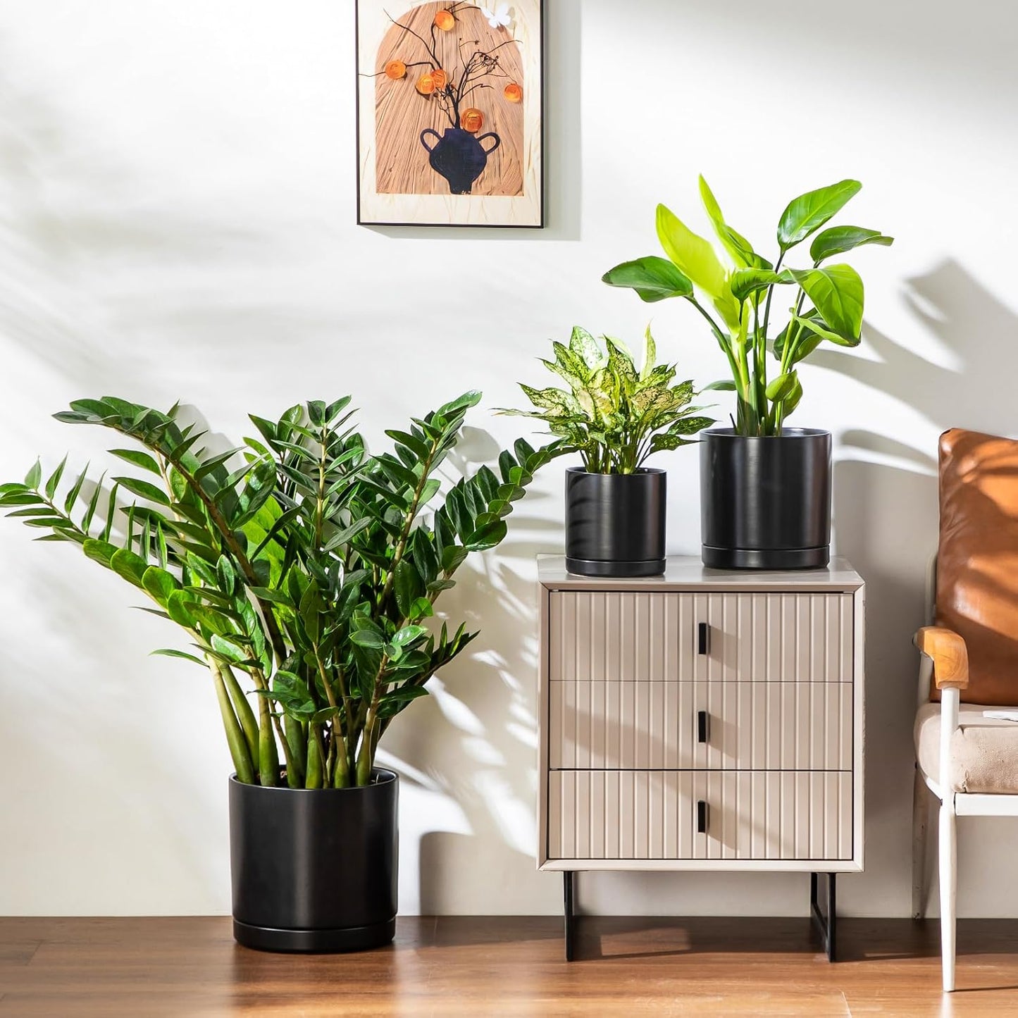 vancasso Ceramic Planters, Plant Pots for Indoor Plants, 6.25+8.25+10.25 Inch Ceramic Pots for Plants, Flower Pots with Drainage Holes (Black, 6.25+8.25+10.25 Inch)