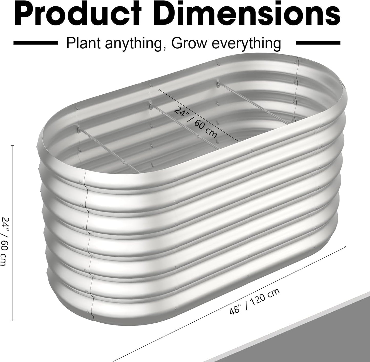 4x2x2ft Oval Galvanized Raised Garden Bed Kits Outdoor Large Metal Modular Planter Box 9-in-1 Raised Beds for Gardening,Vegetables,Fruits,Flowers & Herbs (Silver)