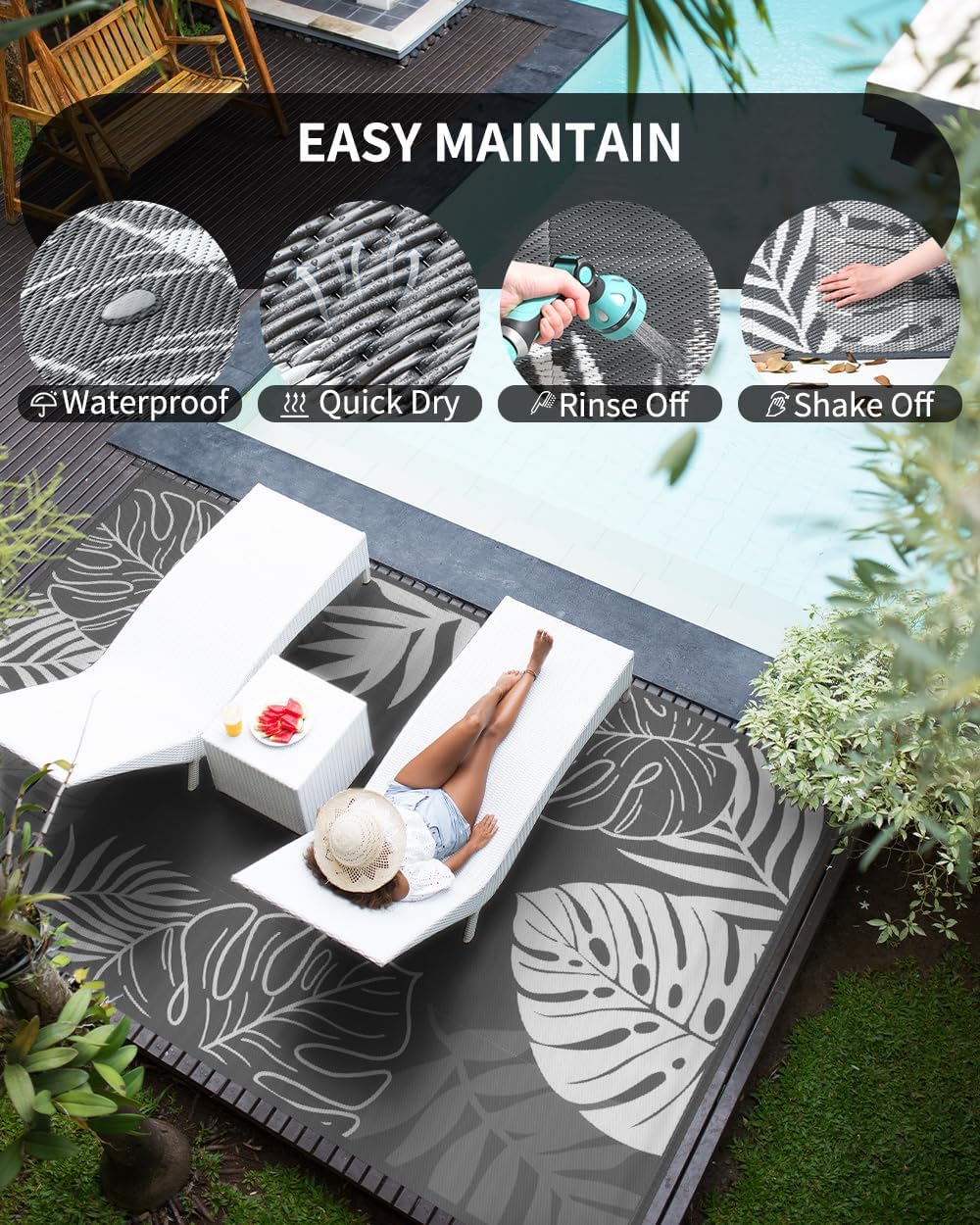 COCOER Tropical Outdoor Rug 8x10 Reversible-Waterproof Patio Rug-Quick Dry Outdoor Carpet-Outdoor Area Rugs Indoor Outdoor Rugs-Outside Rug Patio Decor for Porch Deck Balcony Backyard