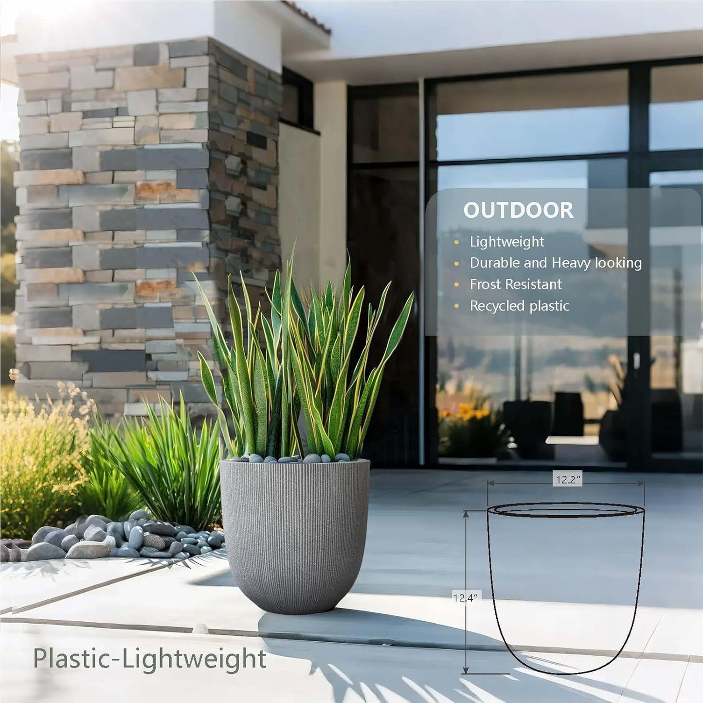 12.4" Tall Round Plastic Planter for Indoor Outdoor Plants, Large Indoor Outdoor Plant Pots with Drainage Hole and Plug, Flower Pots for Plants, Modern Decorative Planter Pots for Home Garden Patio