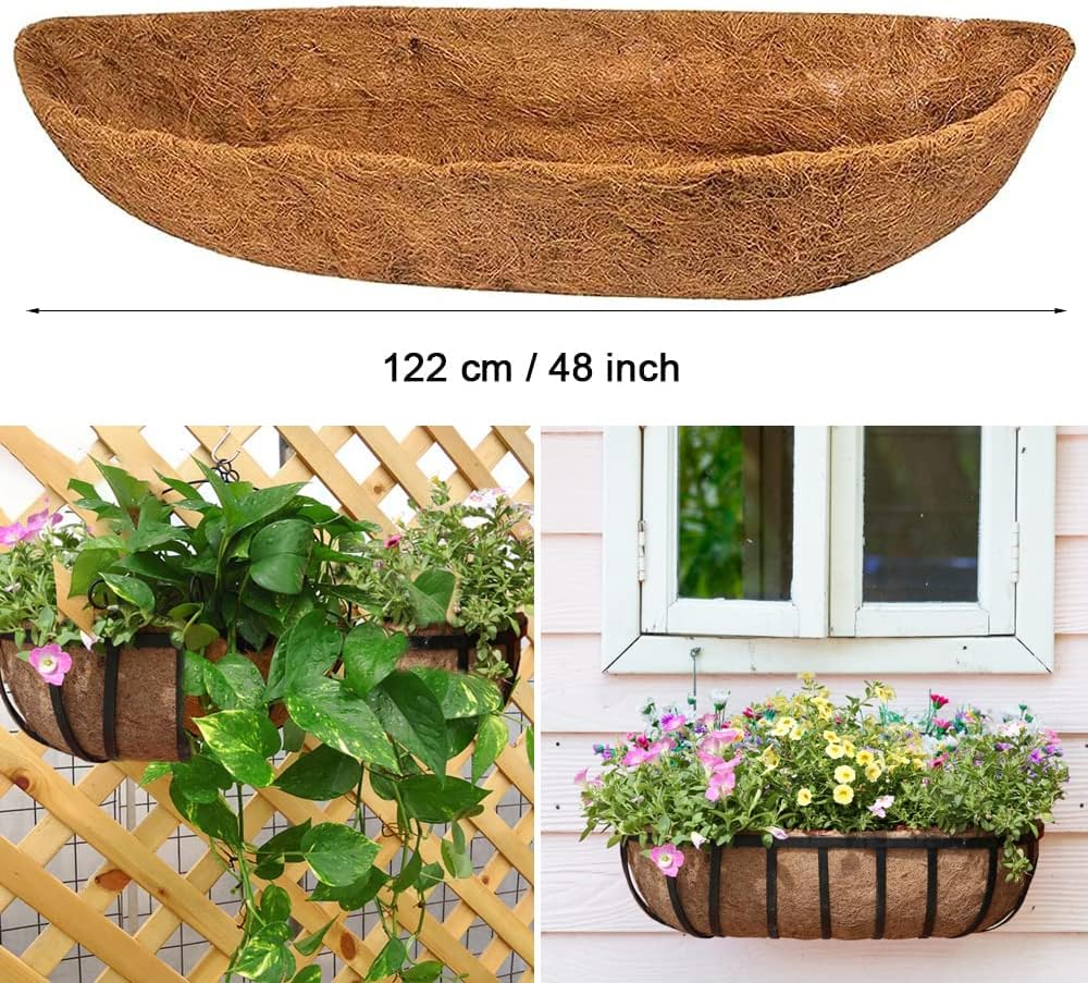 chengchuang 2pcs *24"、30"、36"、48" Coco Liner Trough,Trough Coco Fiber Replacement Liner, Coco Liners for Planters,Natural Coconut Coir Planter, Garden Flower Vegetables Pot for Window Flower Box
