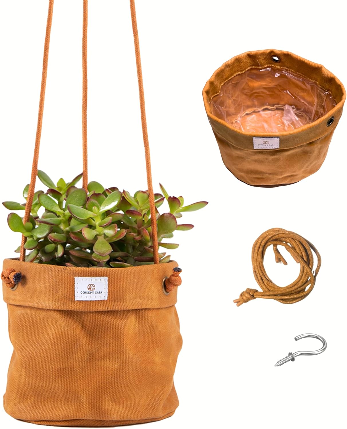 Waxed Canvas Handmade Hanging Planter for Indoor/Outdoor Plants, Hanging Basket Plant Holder Dijon Yellow with Hook