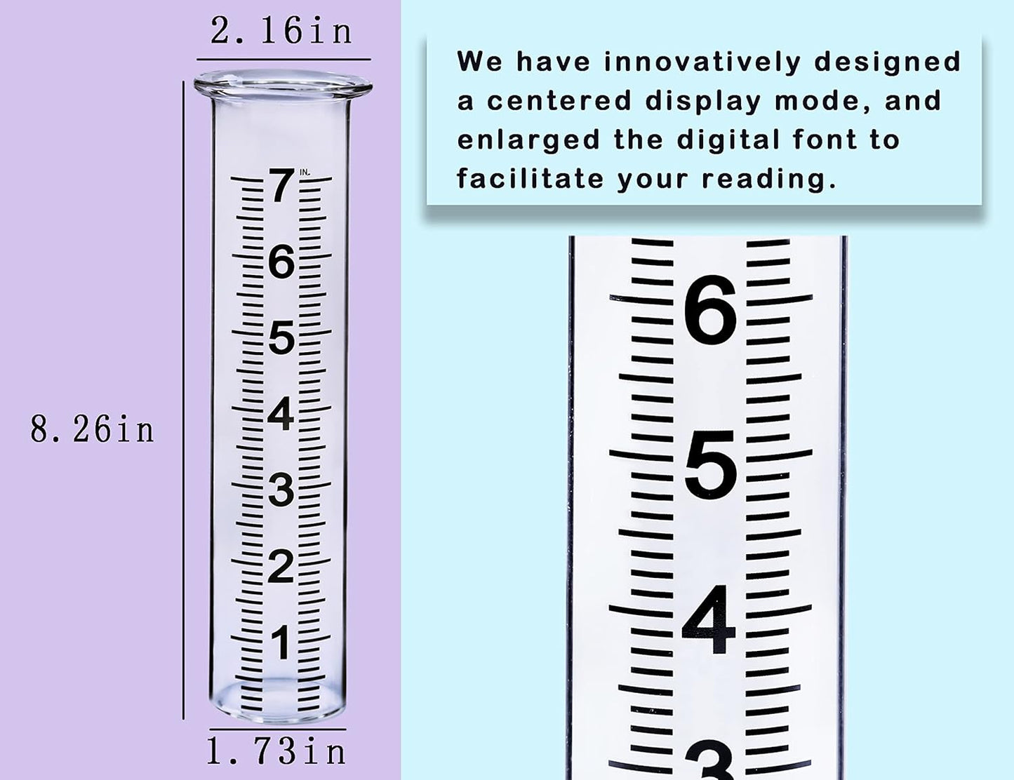 JMBay Rain Gauge Replacement Tube Plastic,7 inch Outdoor Plastic Rain Gauge Tube for Garden,Yard,Home.Upgraded Large Font Transparent Measure Tube,Lip Design,Best PCS Tube with Clean Brush