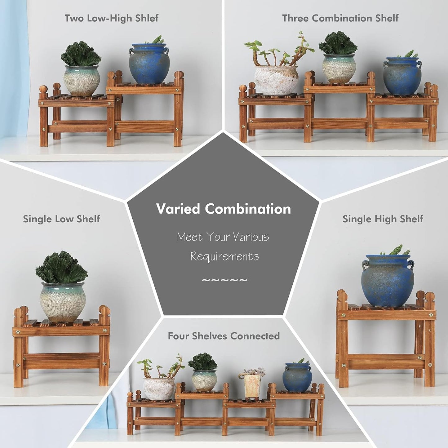 Wood Plant Stand Indoor Outdoor,4 Tiers Plant Stand Bench Indoor,Low Window Plant Shelf Small Long Flower Pot Stand for Multiple Plants (11.8"-44'')