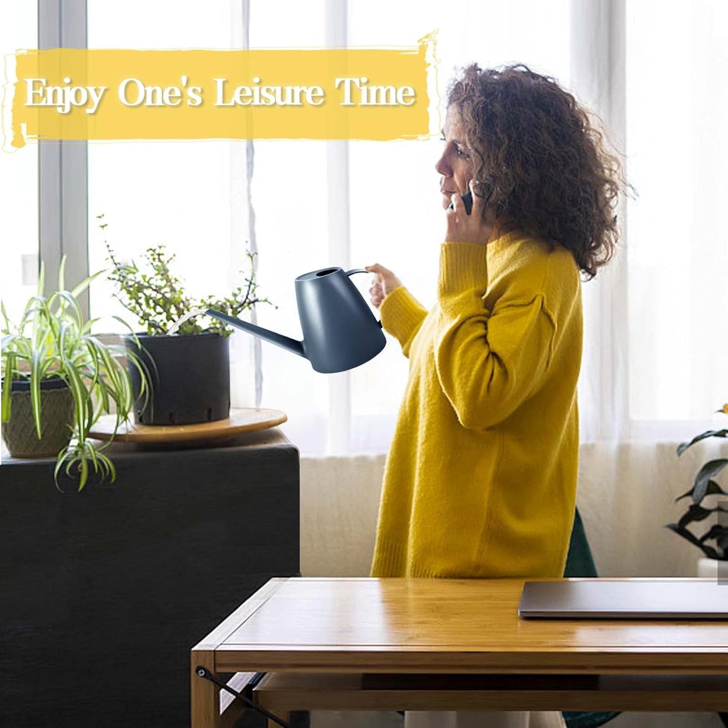 Watering Can for Indoor Plants, Small Watering Cans for House Plant Garden Flower, Long Spout Water Can for Outdoor Watering Plants 1. 8L 1/2 Gallon (Blue)