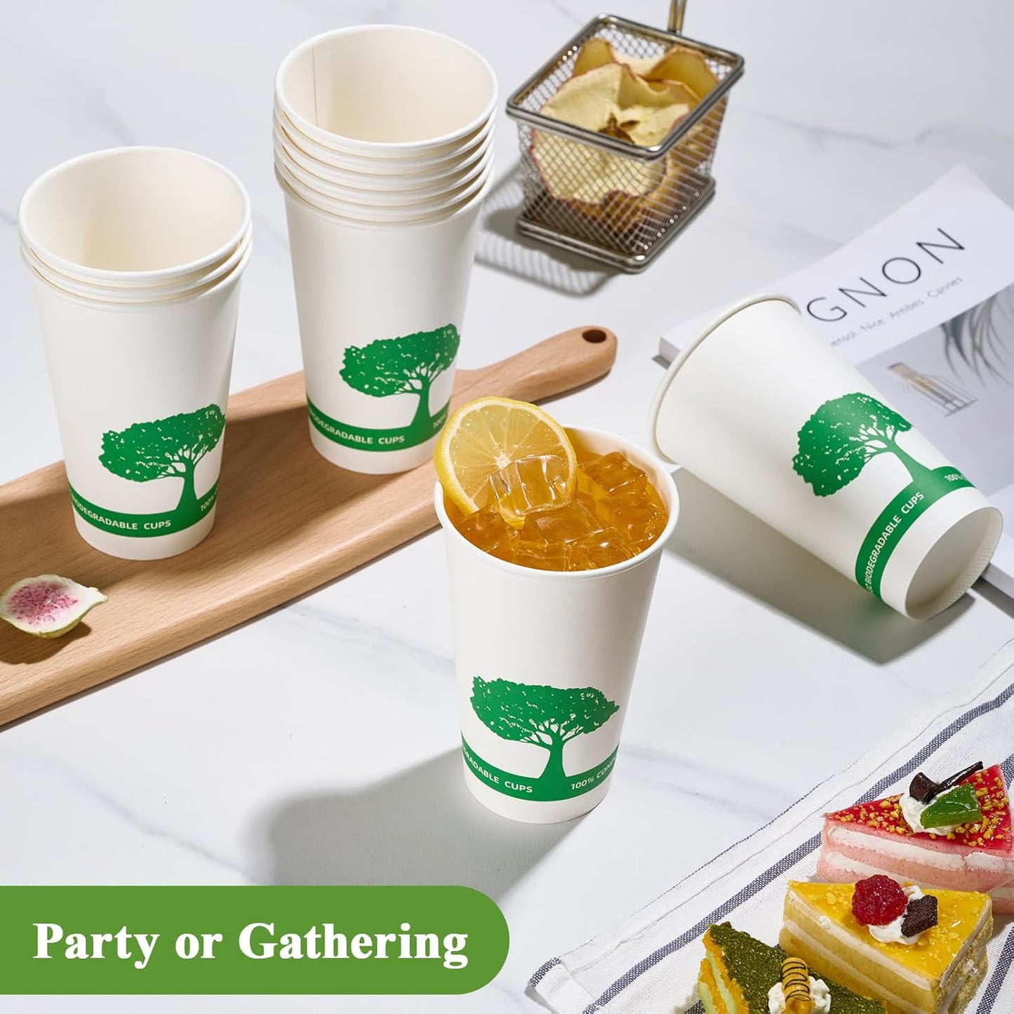 Vplus 240 Pack Compostable Paper Cups, 16 oz Paper Coffee Cups, Biodegradable Disposable Paper Cups, Eco-friendly Hot Drinking Cups for Party, Picnic,and Events
