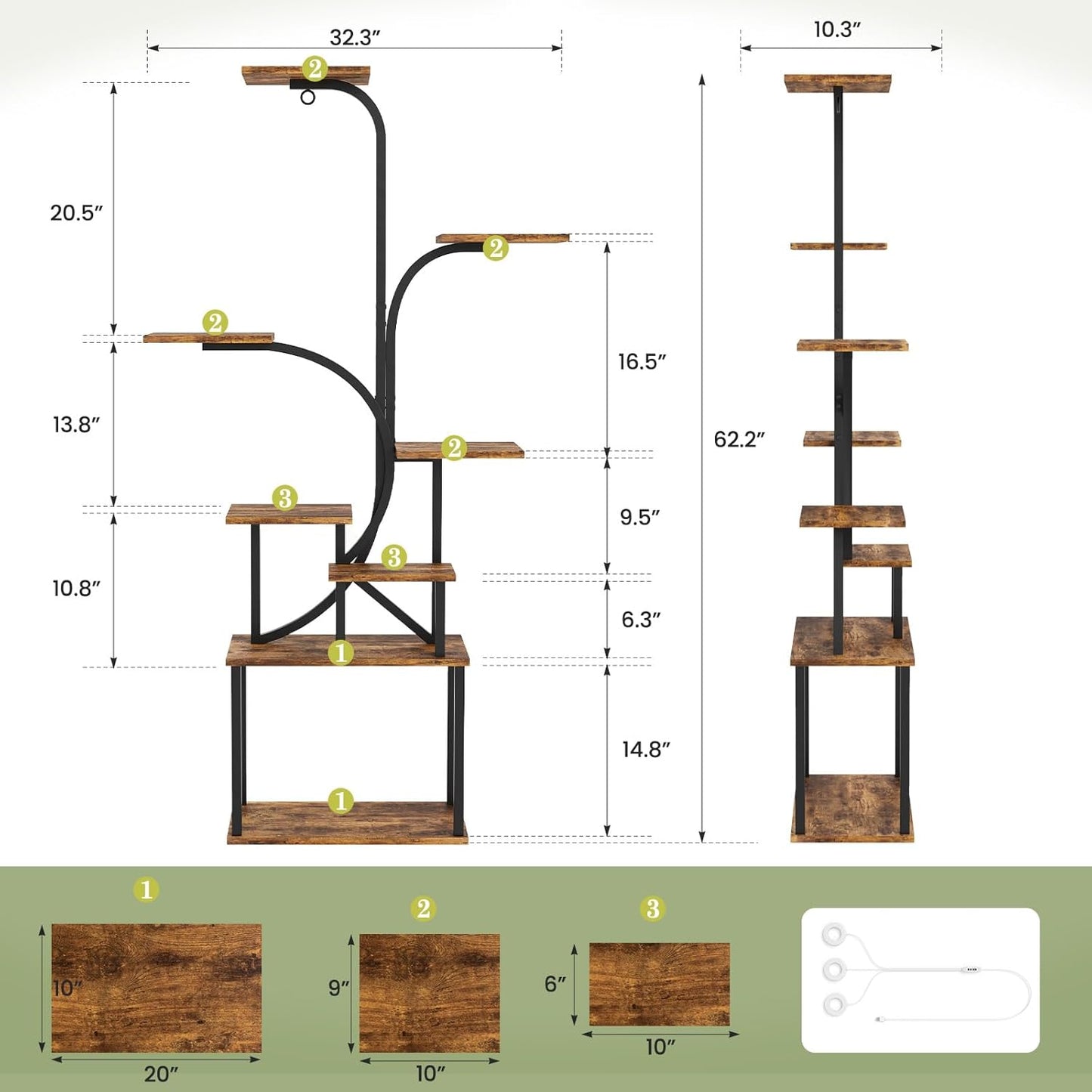 Apicizon 8-Tier Plant Stand Indoor with LED Grow Lights - Sturdy Shelf for Plants, Flowers & Succulents | 62'' Tall Flower Holder & Dimmable Lights | Modern