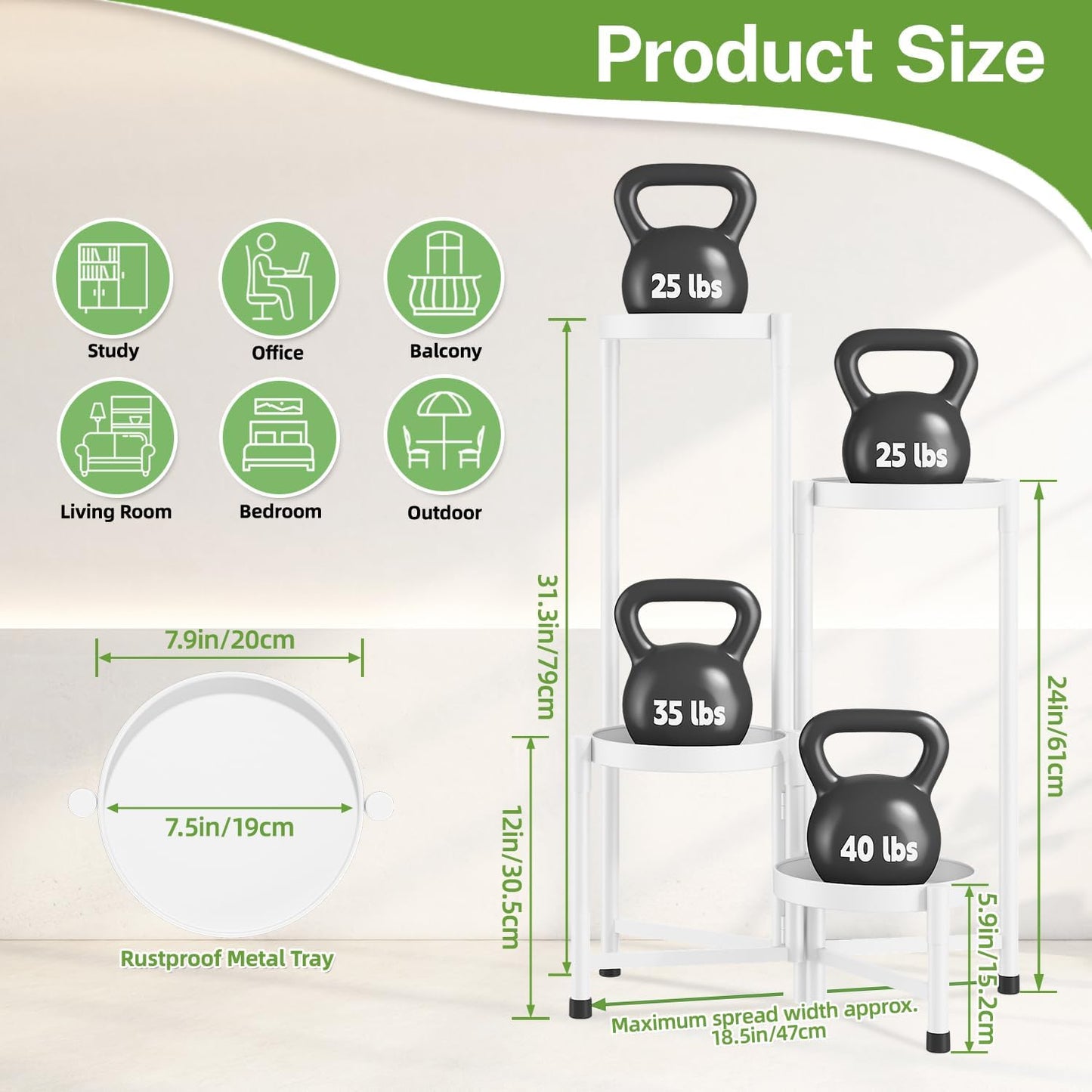 iDavosic.ly Plant Stand Indoor Outdoor, 4 Tier Corner Metal Flower Display Holder Shelf, Folding Tall Orchid Rack for Patio Balcony Porch Garden Living Room House, White