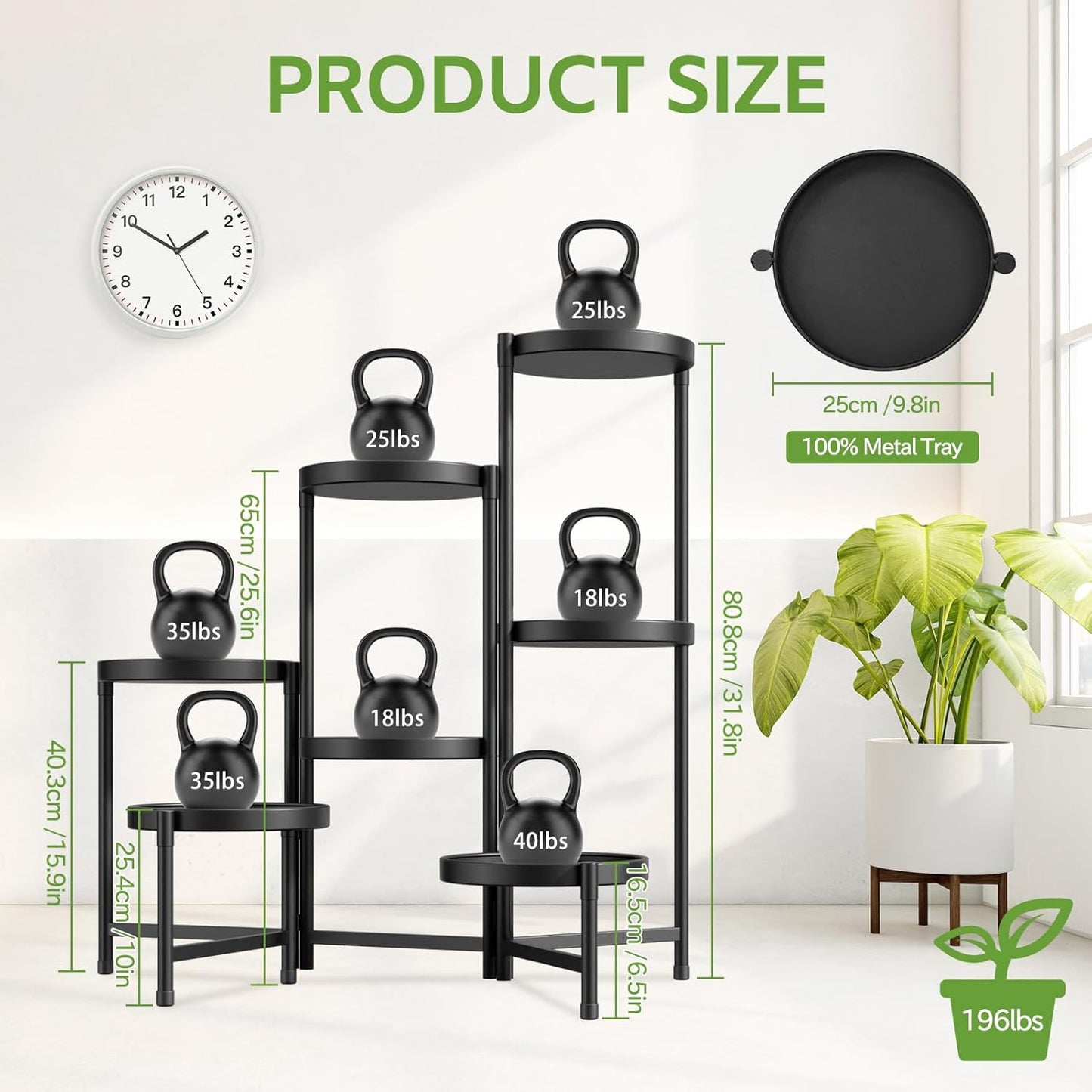 iDavosic.ly 7 Tier Large Plant Stand Indoor with 10 Inch Wide Tray, Tiered Corner Metal Outdoor Flower Display Holder Shelf, Folding Tall Rack for Patio Porch Living Room, Modern Black