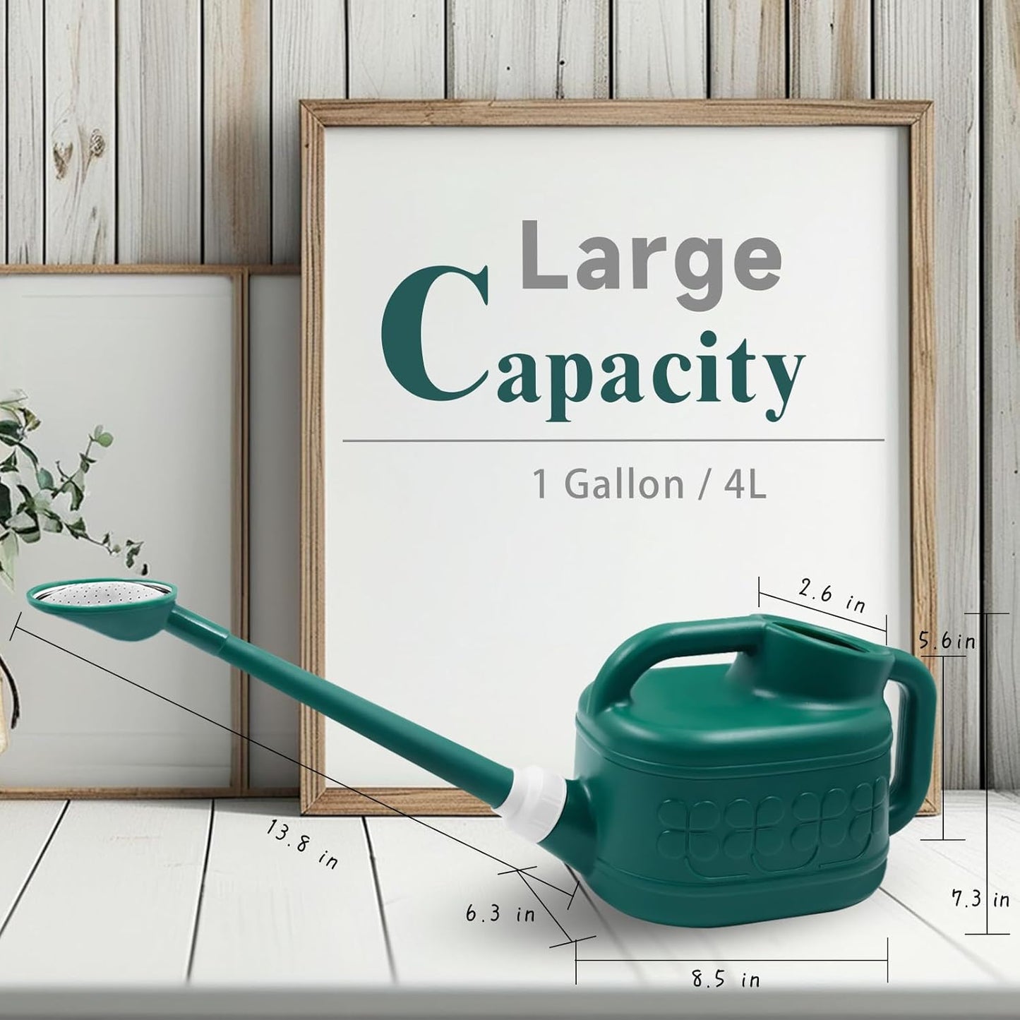 Watering Can for Indoor & Outdoor Plants, Plant Watering Can with Stainless Steel Shower Head, 1 Gallon Plastic Water Can for Garden, Flowers, Vegetable, Greenhouse (AlpineGreen)