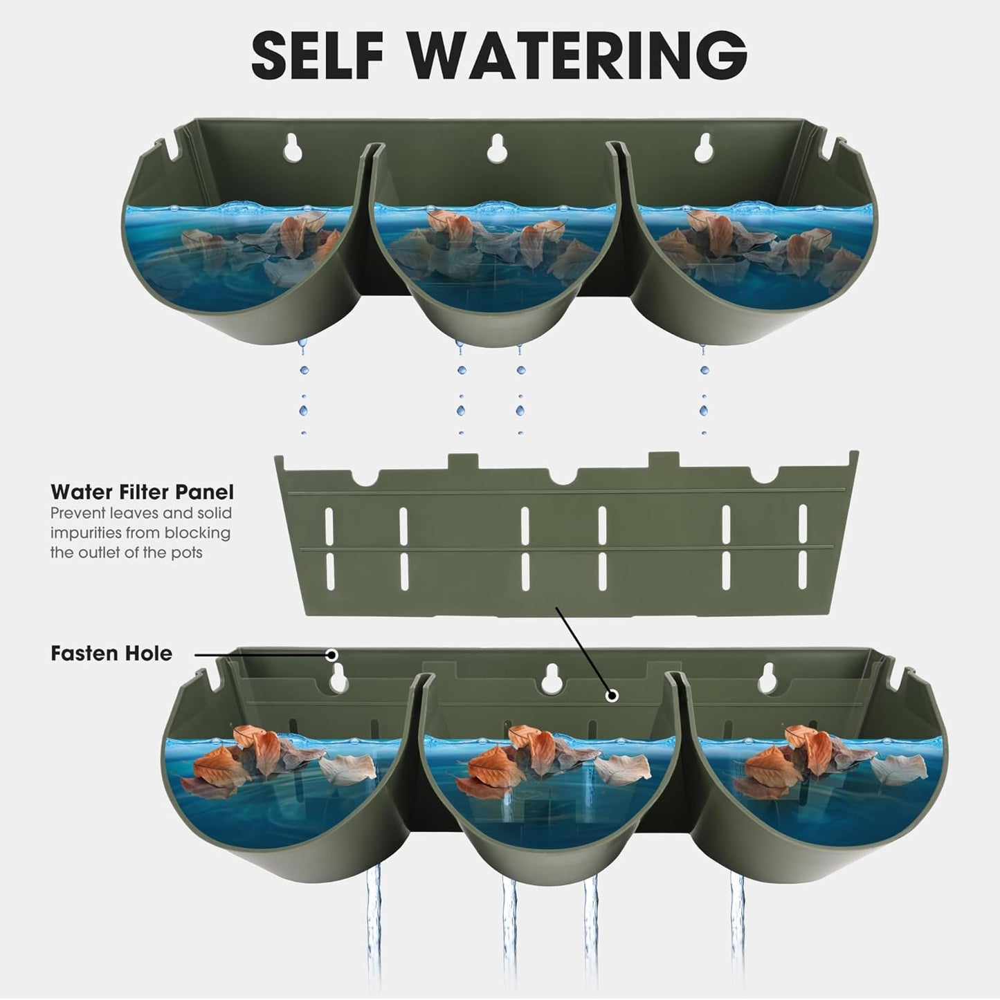 Worth Garden Upgraded 12 Sets (36-Pocket) Self Watering Stackable Vertical Planters - Wall Mounted Plastic Plant Grow Pots fr Strawberries Flowers Herbs - Indoor Outdoor Green Wall Decoration (Green)