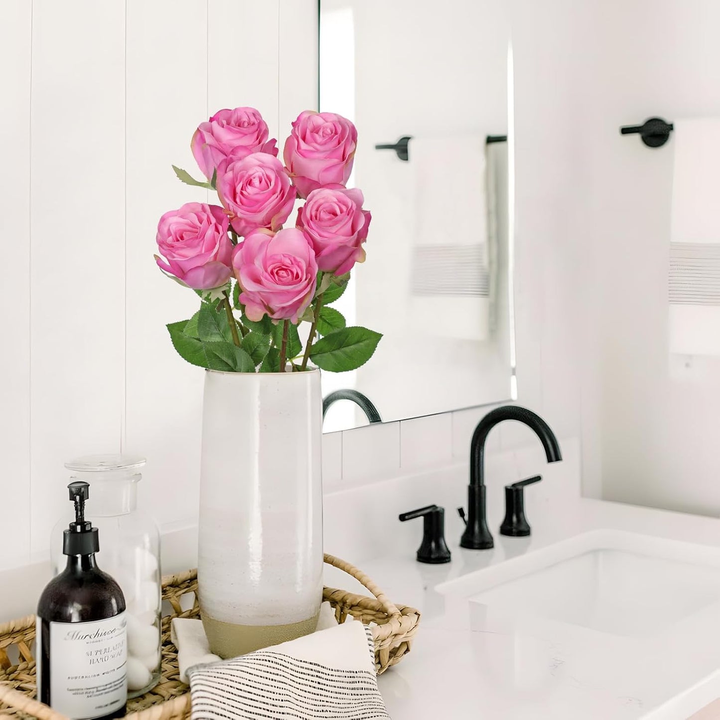 Briful Pink Artificial Roses – 6PCS 18.9" Silk Rose Faux Flowers with Long Stems Realistic Fake Rose Bouquet for DIY Wedding Arrangements Table Vase Centerpieces Home Event Decor