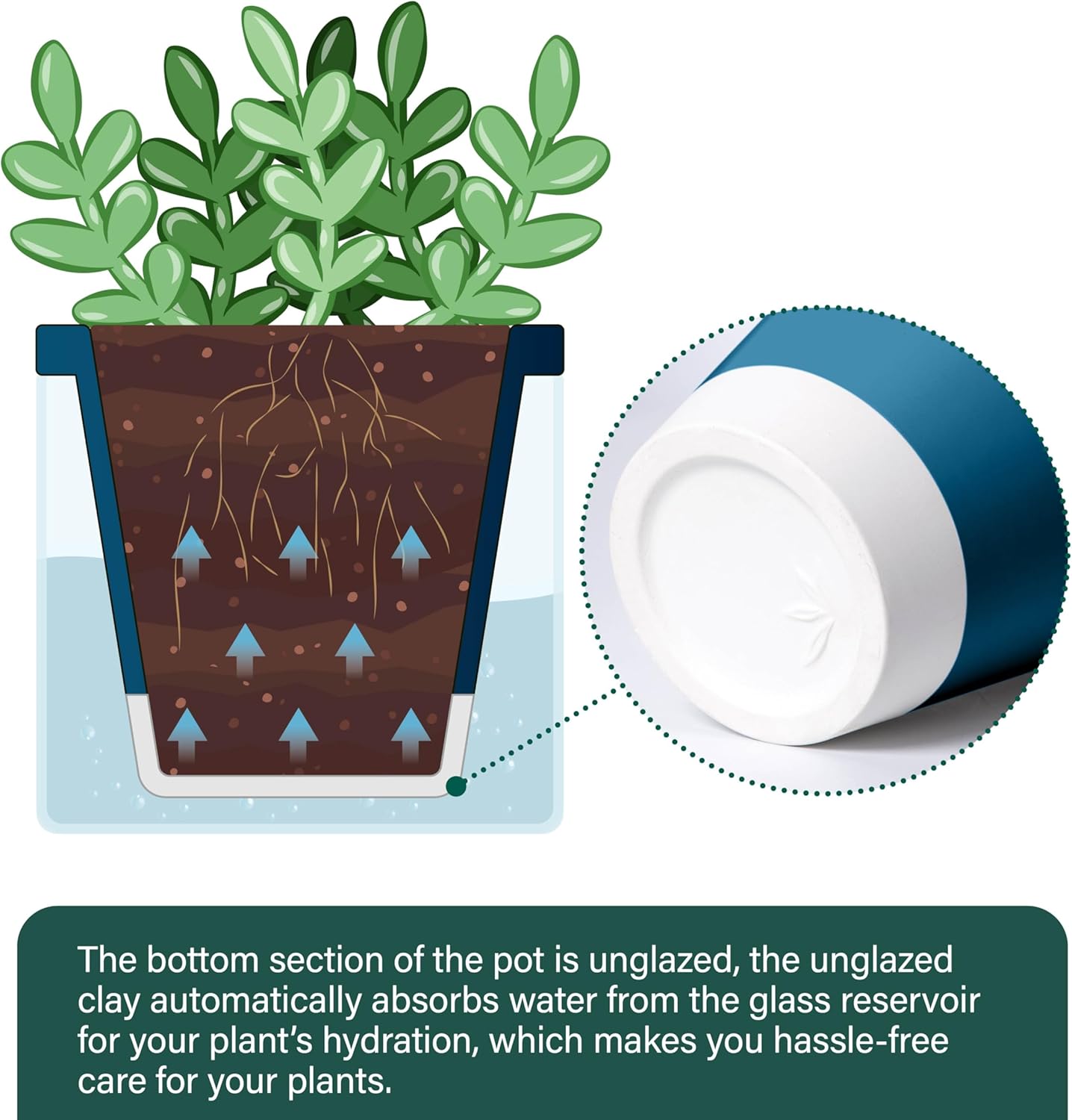 D'vine Dev 4 Inch Design Self Watering Planter for Indoor Plants, Blue Terracotta Pot with Cylinder Glass Cup, Set of 3, 37-Z-A-4-T