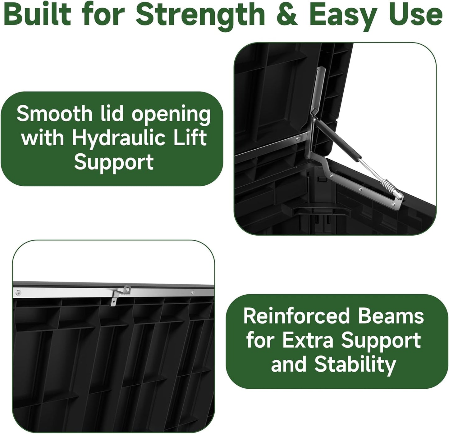 260 Gallon Outdoor Storage Box Waterproof, UV Resistant Resin Deck Box with Hydraulic Rod, Lockable Design and Enhanced Durability for Patio, Garden, and Poolside Use