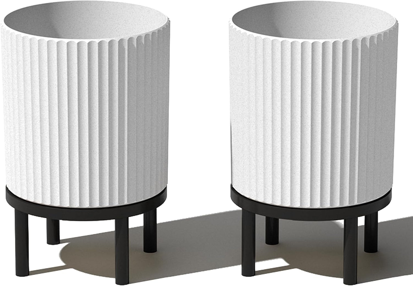 Veradek Demi Series Round Planter w/Stand for Porch/Patio | Durable Plastic-Stone Composite & Wooden Stand | Modern Décor for Tall Plants, Flowers