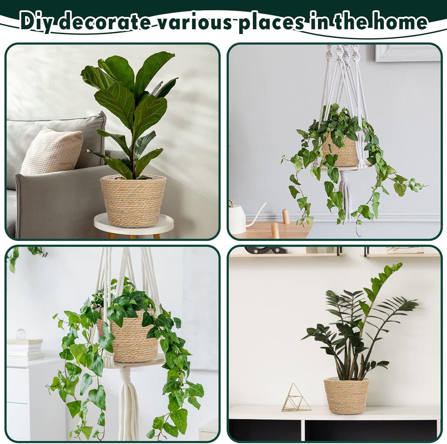 Mumufy 6 Pcs Seagrass Planter Basket Flower Pots Cover Plant Baskets Hand Woven Plant Basket Storage Containers with Plastic Liners for Indoor Outdoor Flower Pots Decoration 10, 7, 8.3 Inch(Classic)