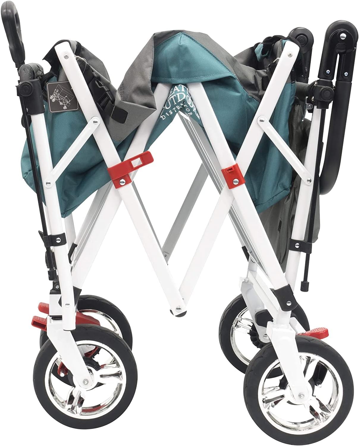 Creative Outdoor Wagon, Push and Pull Double Stroller for Toddlers & Kids with Removable Canopy and Seat Belt Harnesses, Collapsible Folding Garden Cart, Adjustable Handle, Beach Wagon (Teal)