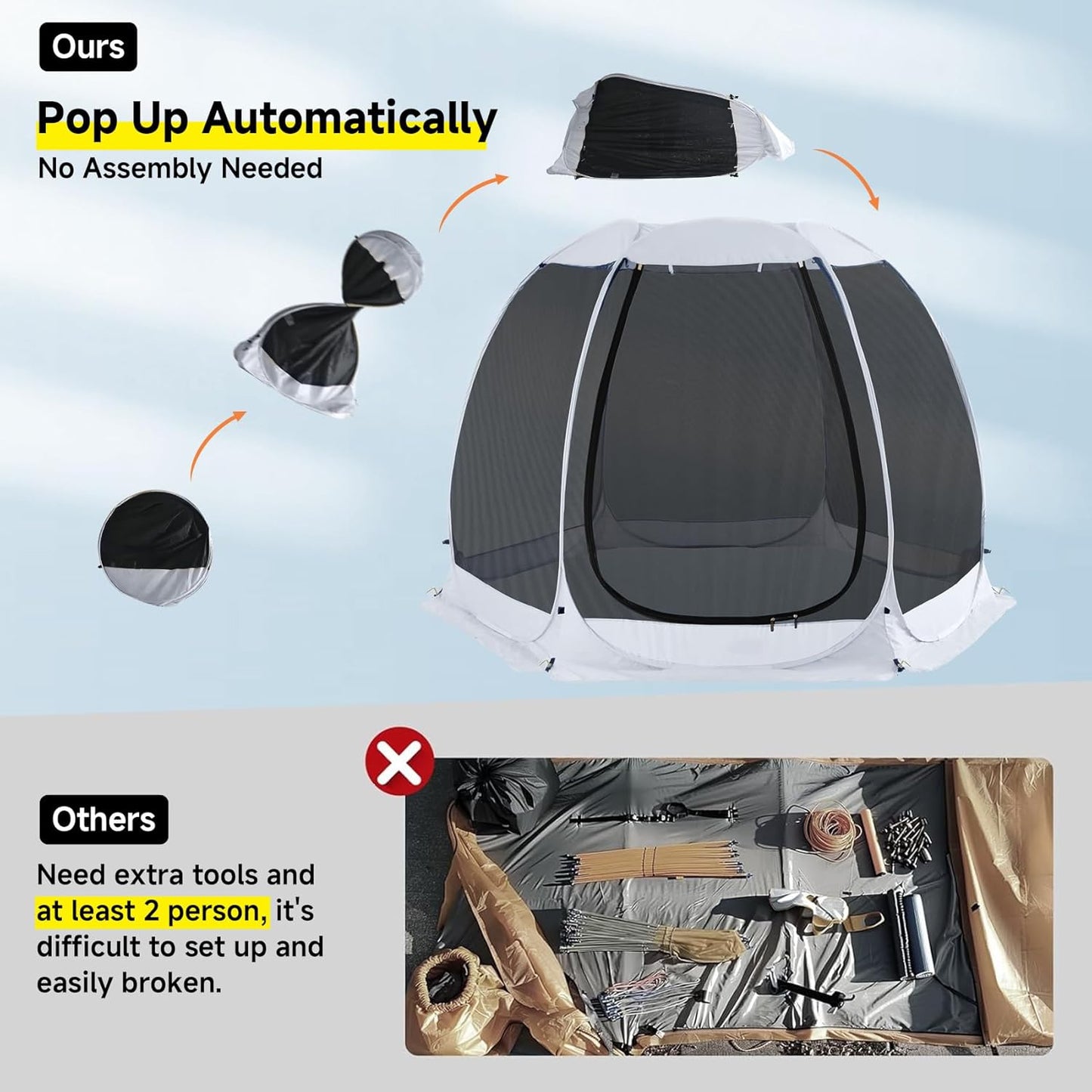 Alvantor Screen House Gazebo, 6-10-15 Person Pop Up Igloo Screened Canopy Tent with Mosquito Netting Sides, Instant UV Resistant Sun Shelter for Garden, Patio, Backyard