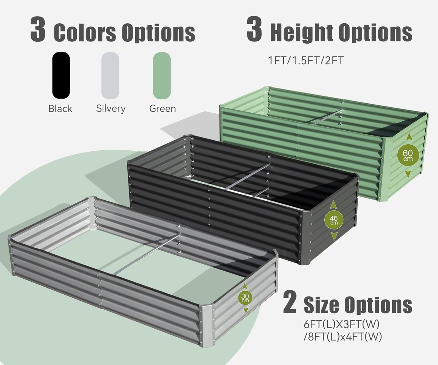 Domi Galvanized Raised Garden Bed, Outdoor Planter Garden Boxes Large Metal Planter Box for Gardening Vegetables Fruits Flowers, Silvery (8x4x2ft)