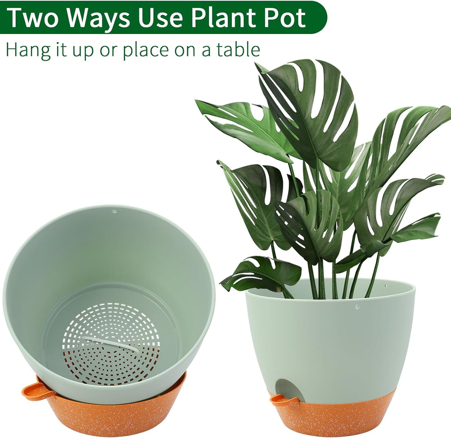 GARDIFE Large Hanging Planter, 12 inch Hanging planters for Indoor. Outdoor Plants, Self Watering Plant Pot, Plant Hanger, Green