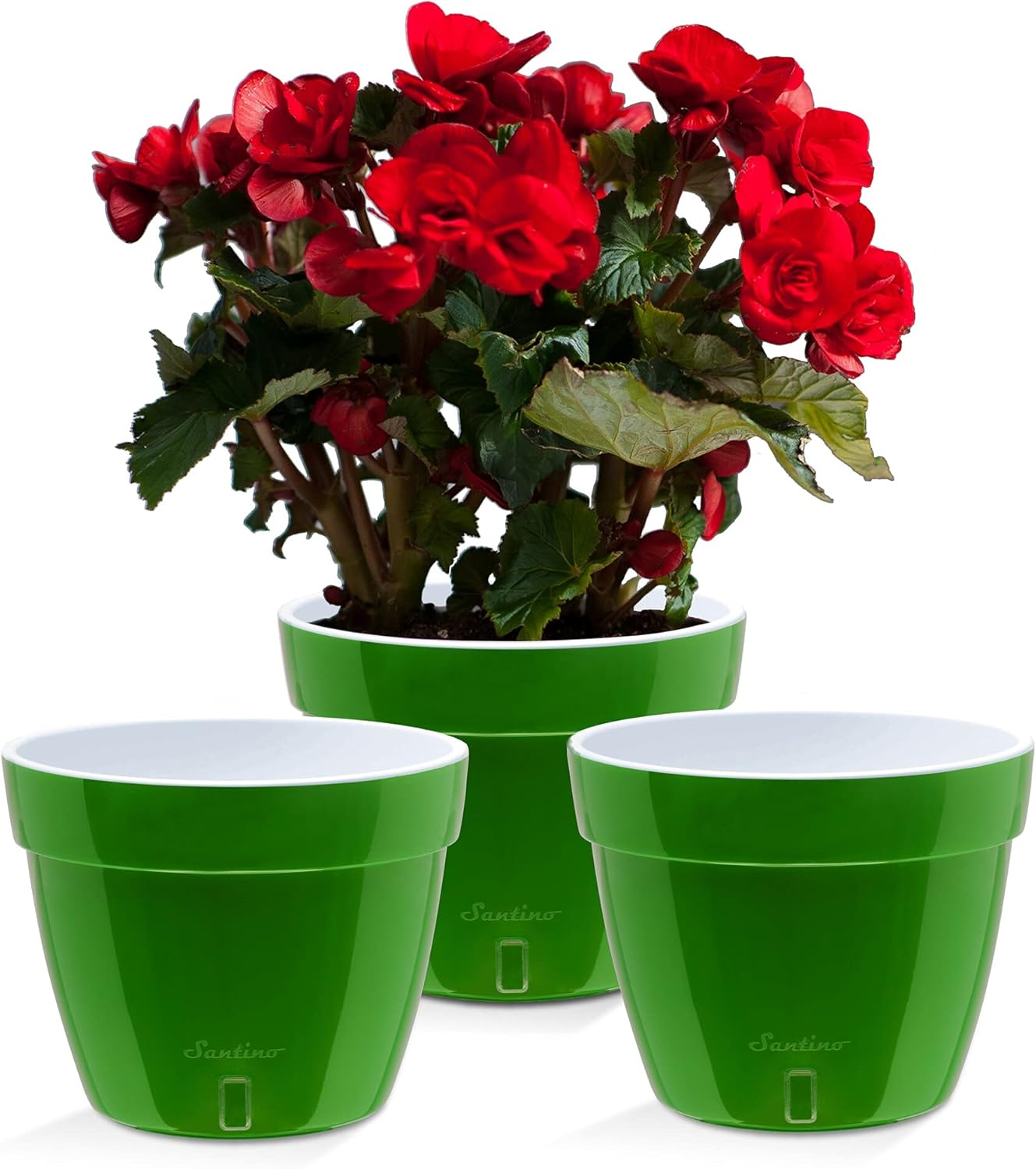 Santino AST 7.1 Inch Self Watering Planter Green-Gold/White Set of 3 for Indoor Plants
