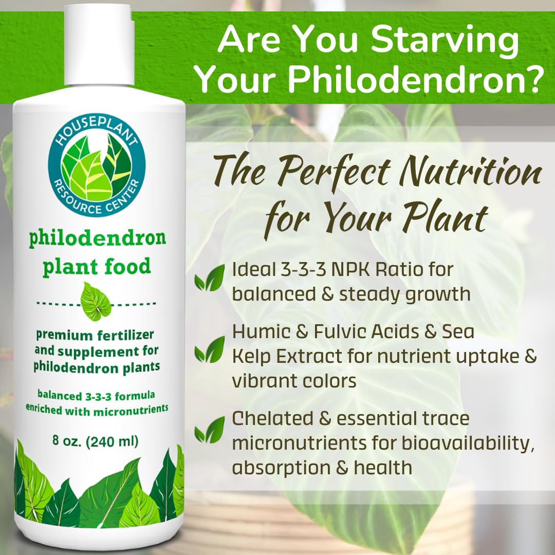 Philodendron Fertilizer – Liquid Plant Food for Strong Roots, Healthy Growth & Lush Foliage | 3-3-3 NPK Formula with Sea Kelp, Humic & Fulvic Acid | Essential Nutrients for Tropical Houseplants | 8 oz
