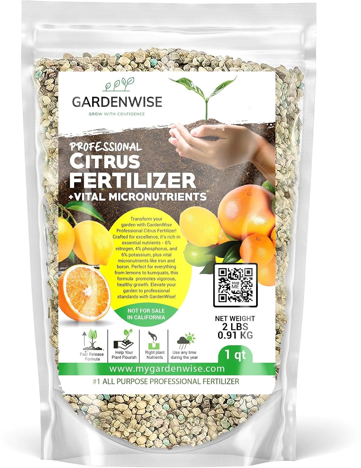 Professional Citrus Fertilizer + Vital Micronutrients; Perfect Balanced NPK for All Citrus; for Indoor and Outdoor Plants; Orange, Lime, Avocado and Lemon Tree Fertilizer (1 Quart)