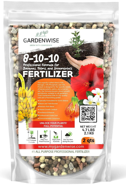 Elite 8-10-10 Professional Fertilizer for Banana, Flowering, and Fruit Trees, Ornamentals - Boosts Flowering & Fruiting - for Indoor & Outdoor Plants (2 QUARTS)