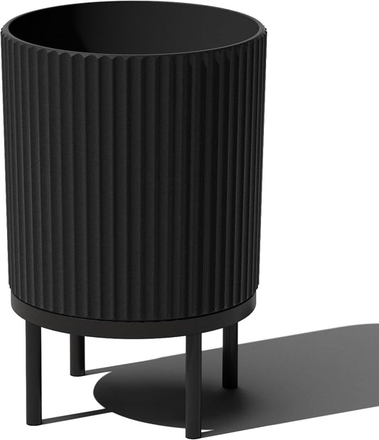 Veradek Demi Series Round Planter w/ Stand for Porch/Patio | Durable Plastic-Concrete & Wooden Stand | Modern Décor for Tall Plants, Flowers