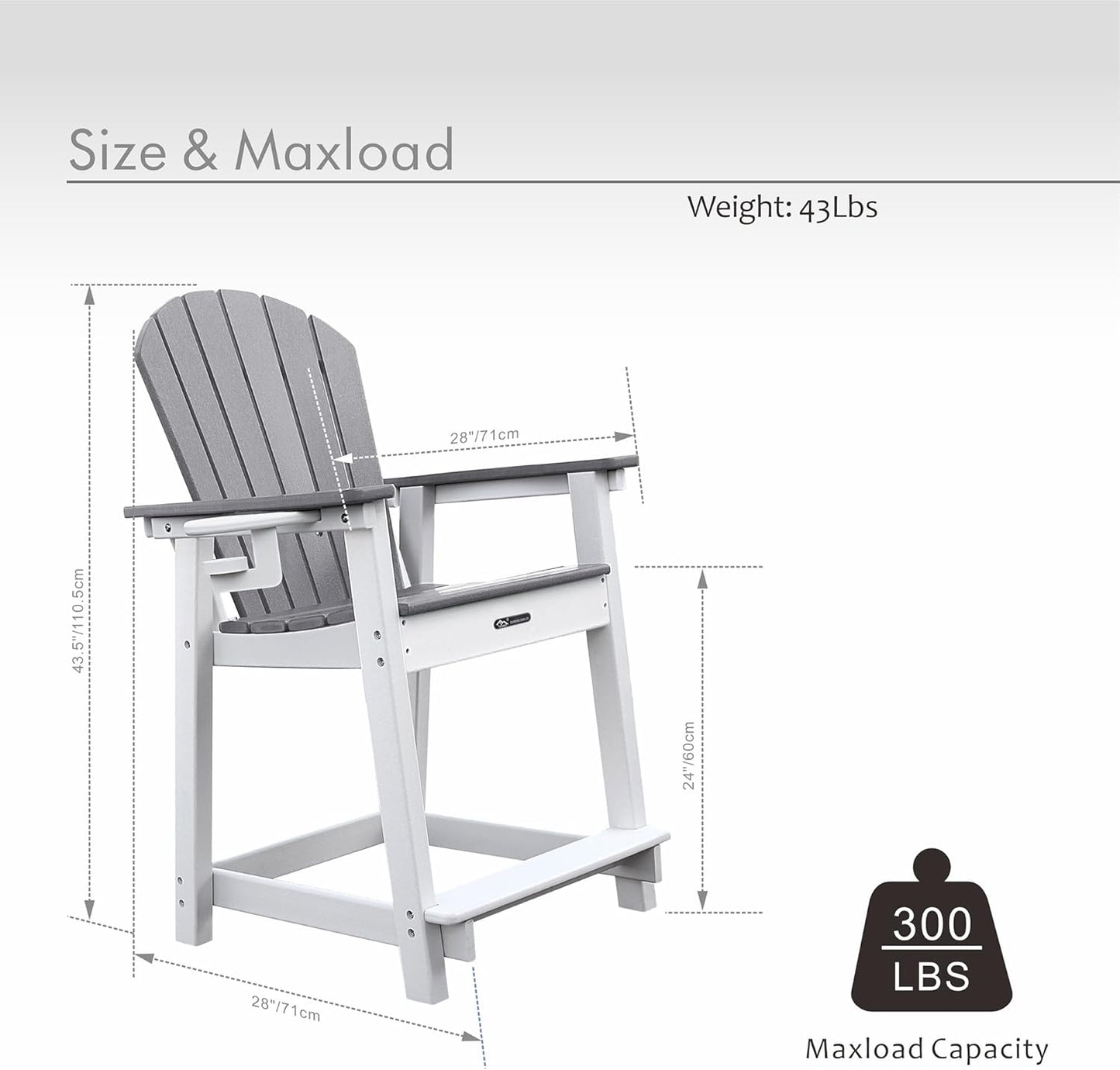 Patio Bar Tables, Outdoor Bar Table, Tall Adirondack Chairs Patio Bar Tables Set (Gray, 1 PCS Chair)