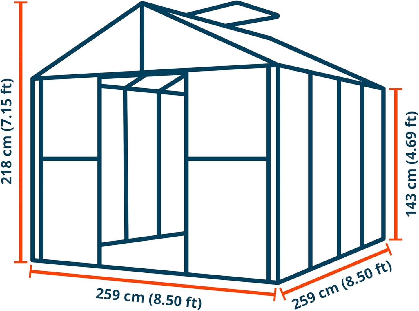 Greenhouse Saphir 4 Aluminum Frame 8.5 x 8.5 ft with Approx. 6 mm Polycarbonate Panels