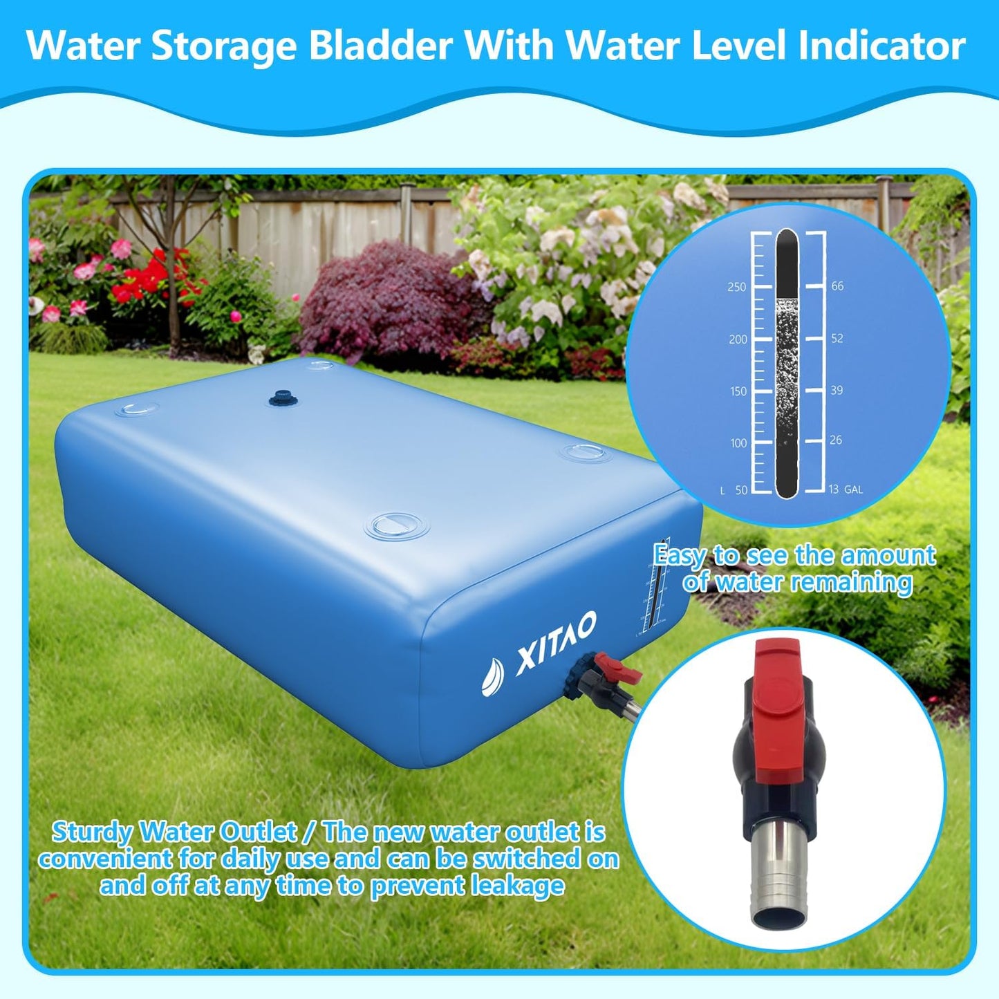 XITAO 264Gal Large Capacity Water Storage Bladder Containers w/Water Level Indicator Portable Foldable Emergency Water Tank Bag for RVs, Drought Resistance, Fire Prevention, Agricultural Irrigation