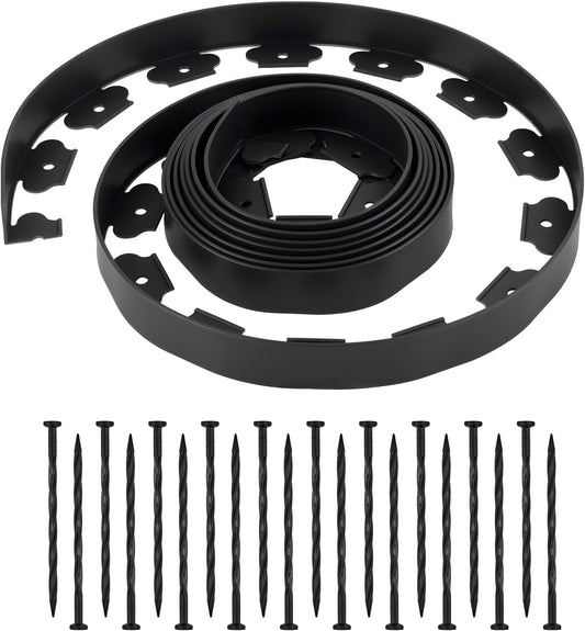 VEVOR Landscape Edging, 20 ft x 2 in Plastic Garden Border Edging with 120 Spikes, No Dig, Flexible Lawn Edgings Roll, UV-Resistant Mini Fence Borders Pathway Edgings for Flower Beds Yard Paver