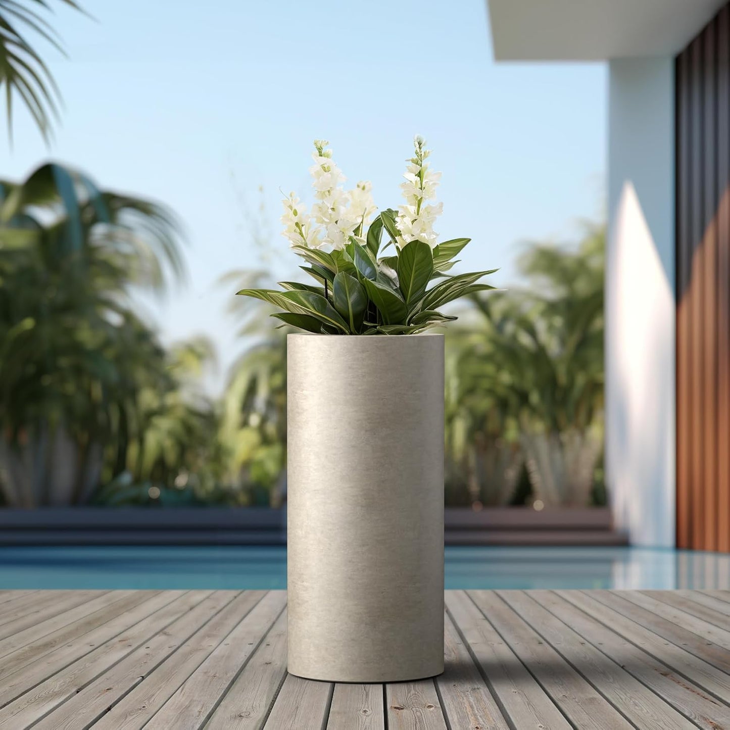Kante 23.6 Inch Tall Cylindrical Planter, Large Round Plant Pots with Drainage Hole, Made with Concrete, Suitable for Indoor Outdoor Plants, Home Decor, Weathered Concrete