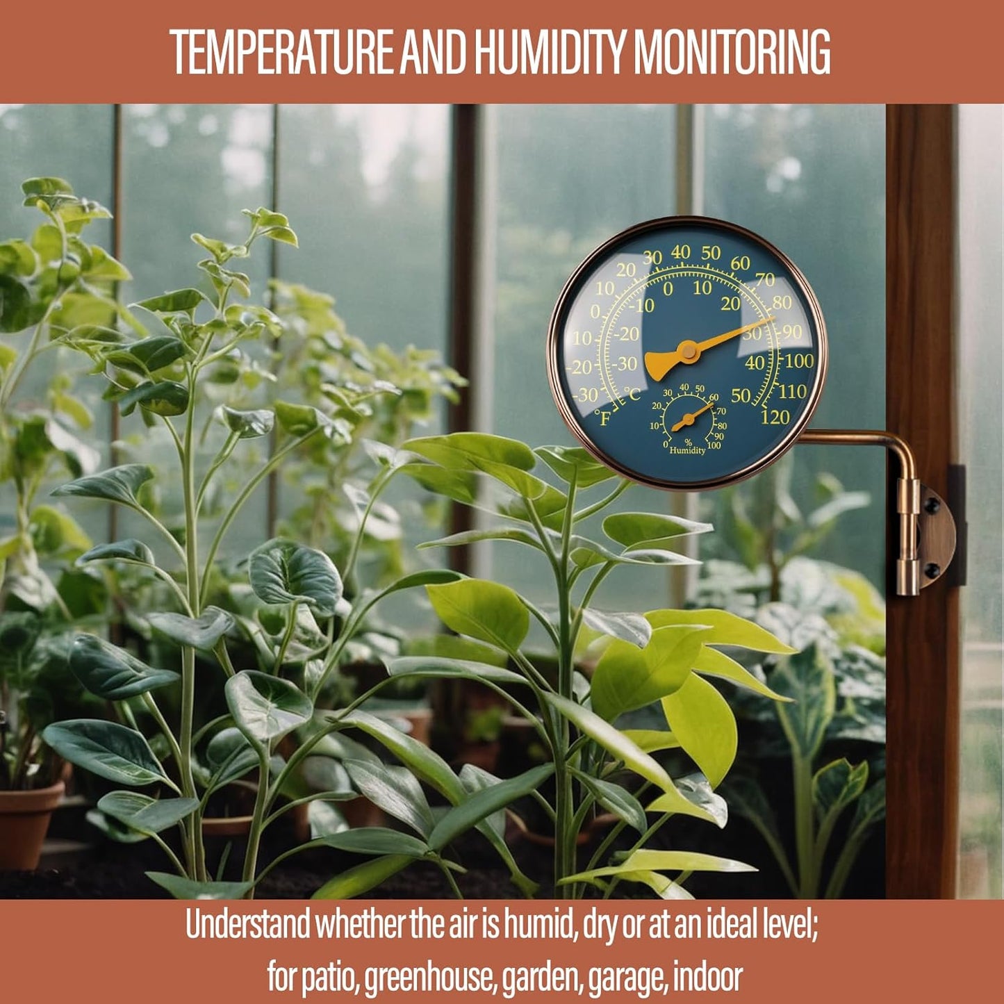 4 Inch Brass Outdoor Thermometer - Analog Temperature Gauge for Patio, Greenhouse and Garage