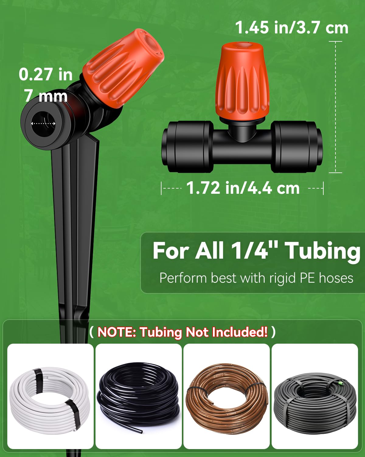 Pawfly 60 Pcs Push-to-Fit Drip Irrigation Spray Emitters with Adjustable 360 Degree Water Flow, Irrigation Drippers with End Plugs, Tee Misting Atomizing Nozzles Micro Sprayers for 1/4 Inch Tubing