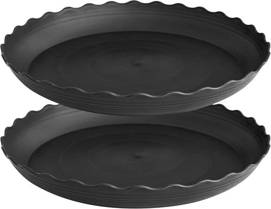 Large Plant Saucer 16 inch, 2 Pack Heavy Sturdy Plastic Plant Tray for Planter, Flower Saucers for Indoors, Flower Pots Saucers, Plant Drainage Tray Round (Black)