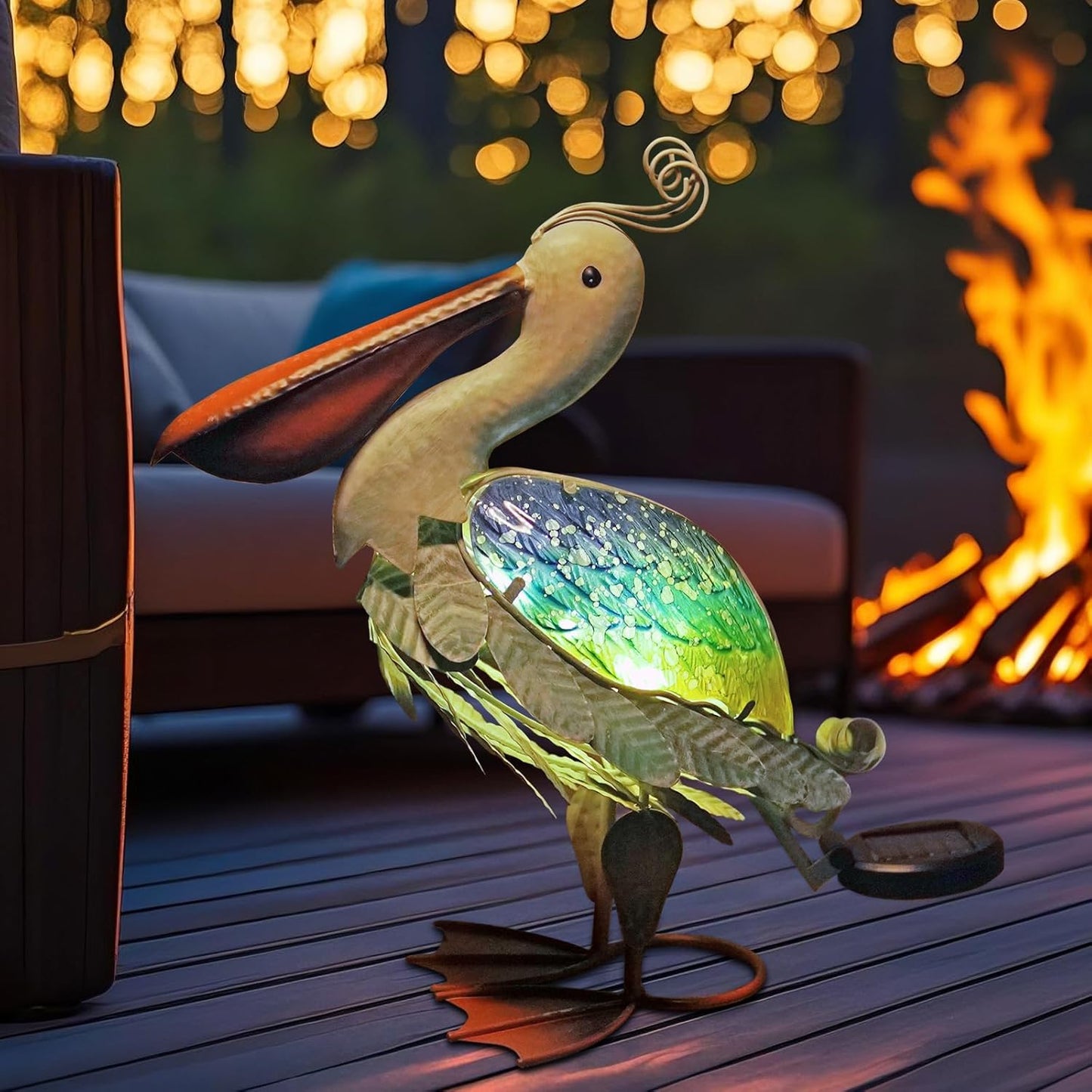 HONGLAND Solar Metal Pelican Statues Garden Sculpture & Statues, 17 Inch Glass Outdoor Pelican Yard Art Coastal Ocean Bird Decor Lawn Ornament for Backyard Porch Patio Decor（Blue-Green）