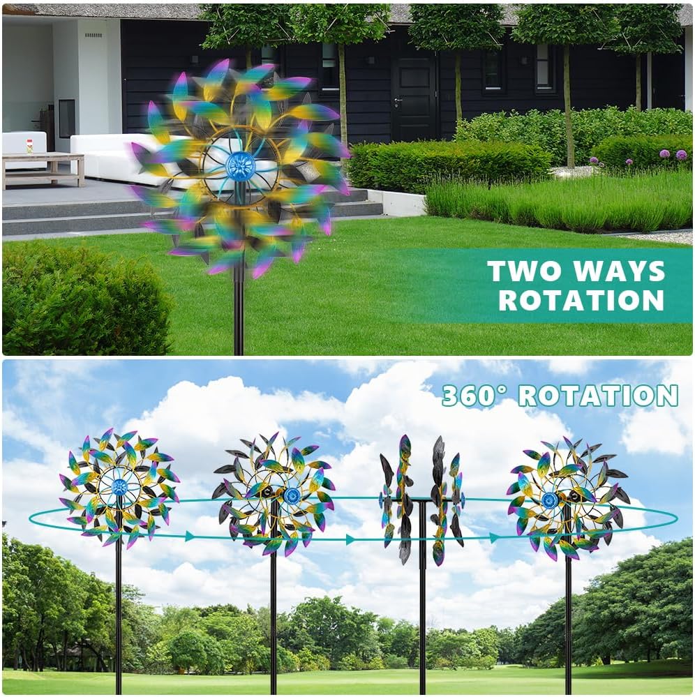DREAMSOUL 360° Wind Spinners Outdoor with Metal Stake, Kinetic Two-Way Wind Spinners for Yard and Garden Decor (63 * 13 Inches)